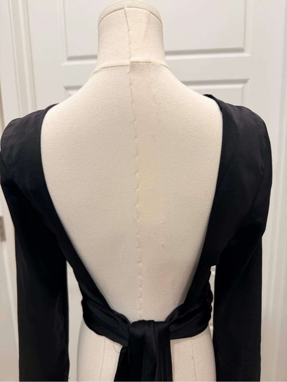 Zara Black Satin Drape Neck Long Sleeve Open Back Top NWT - Picture 4 of 6